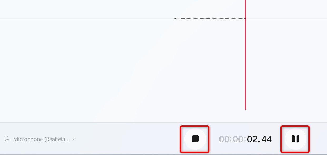 Кнопки паузы и остановки в Sound Recorder.
