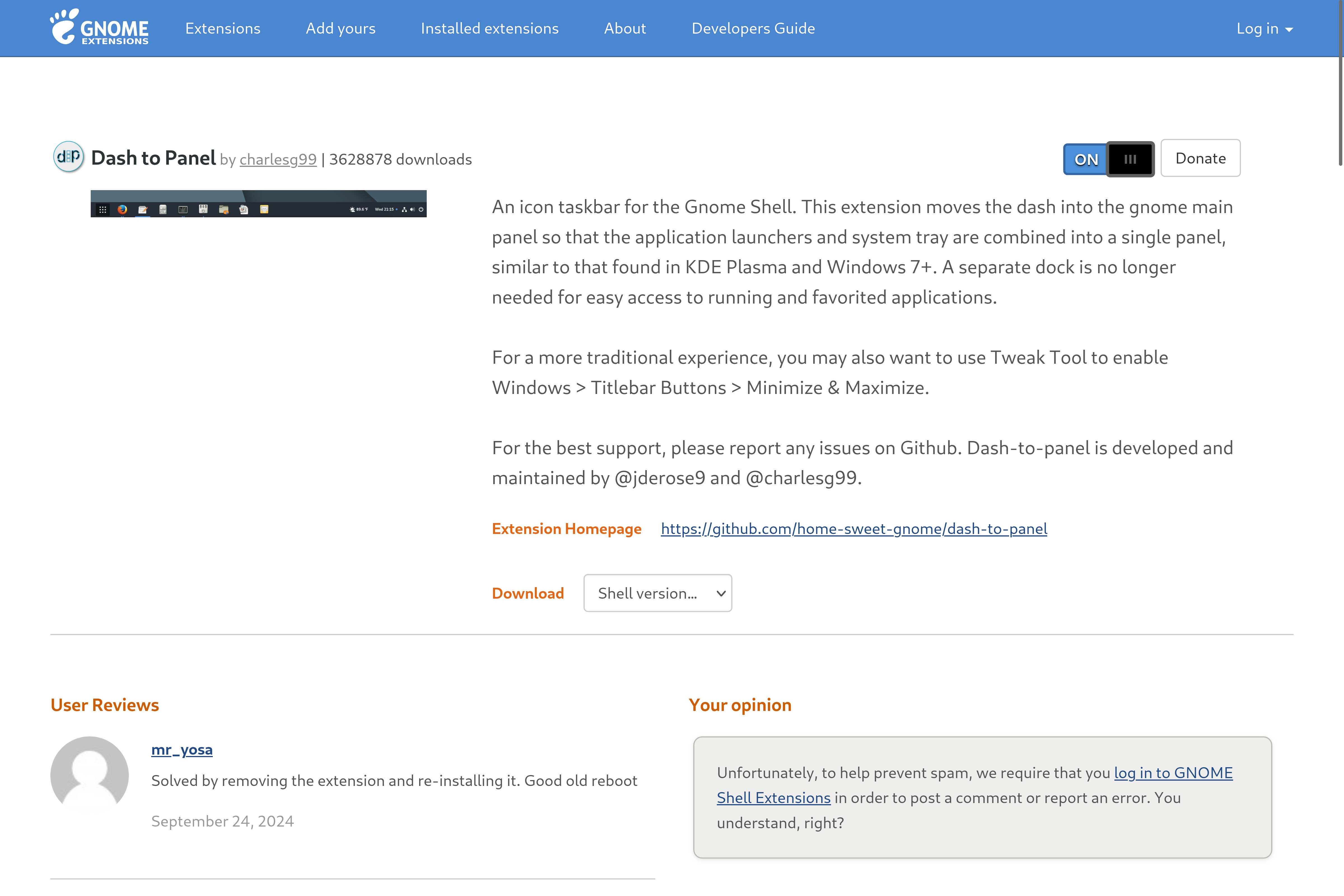 Установка Dash to Panel.