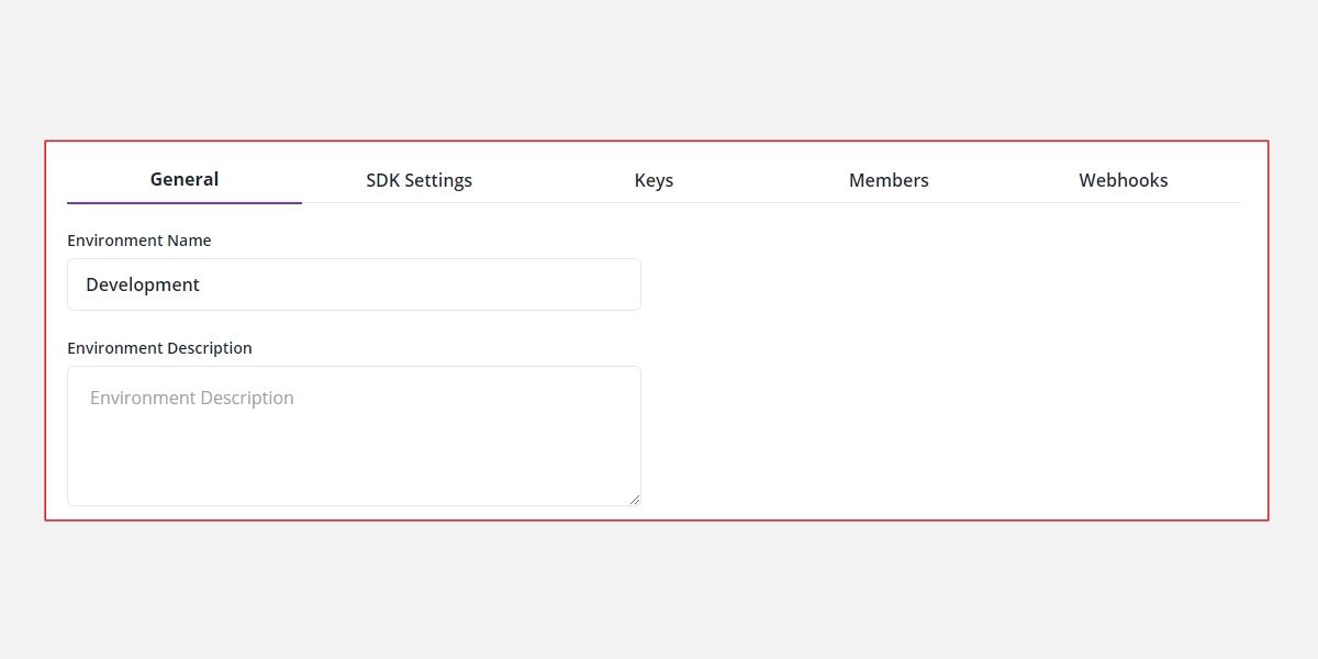 Страница настроек окружения Development с ключами