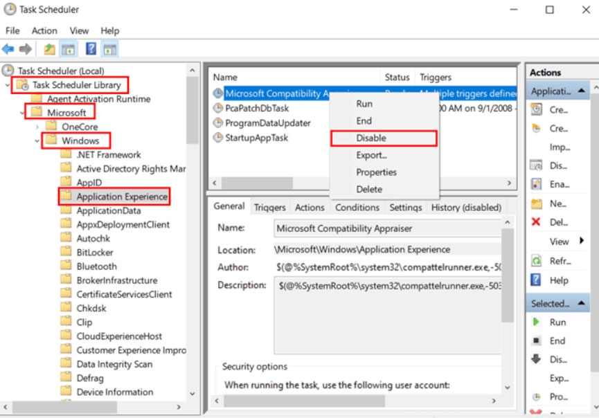 Using Task Scheduler - How to Disable Compattelrunner.exe