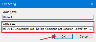 Ввод команды в значение (Default) ключа command
