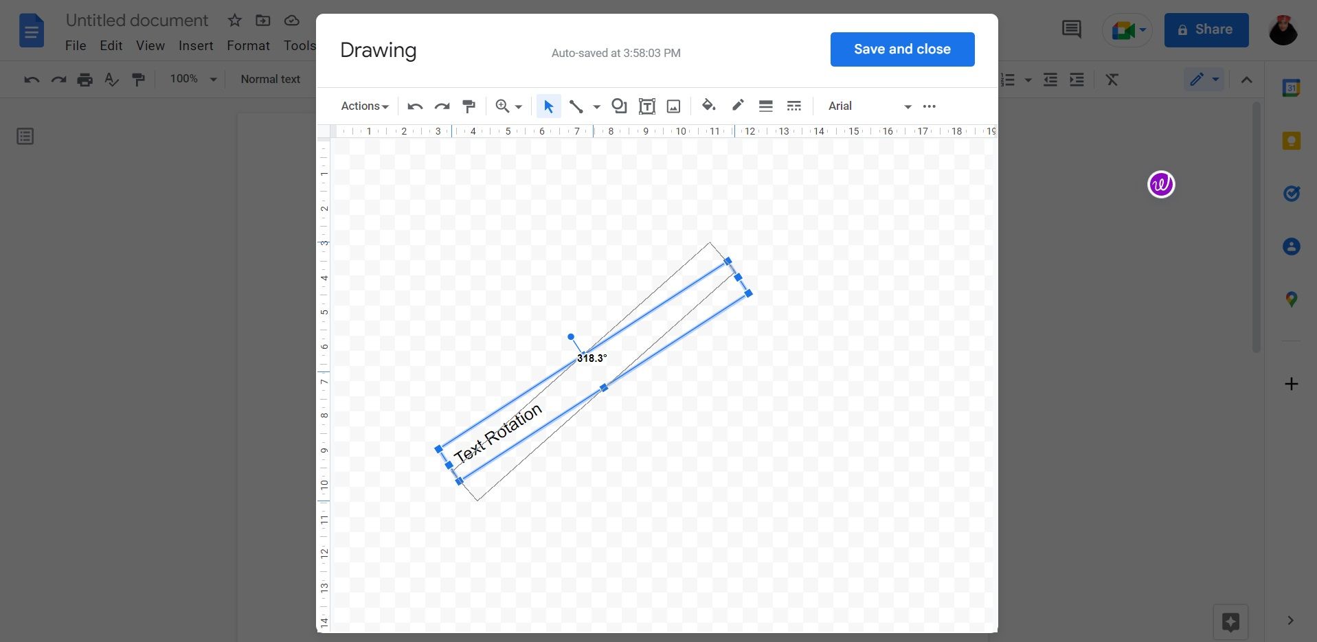 Поворот текста с помощью синего маркера