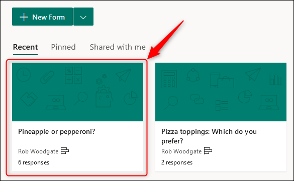Форма в Microsoft Forms, созданная автоматически для хранения результатов