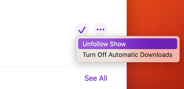 Unfollow a podcast show