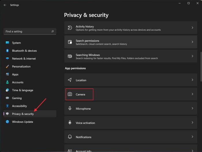 Параметры конфиденциальности камеры