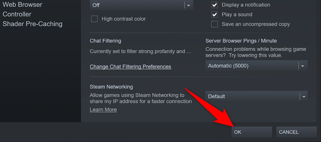 Выберите OK, чтобы сохранить изменения в настройках.