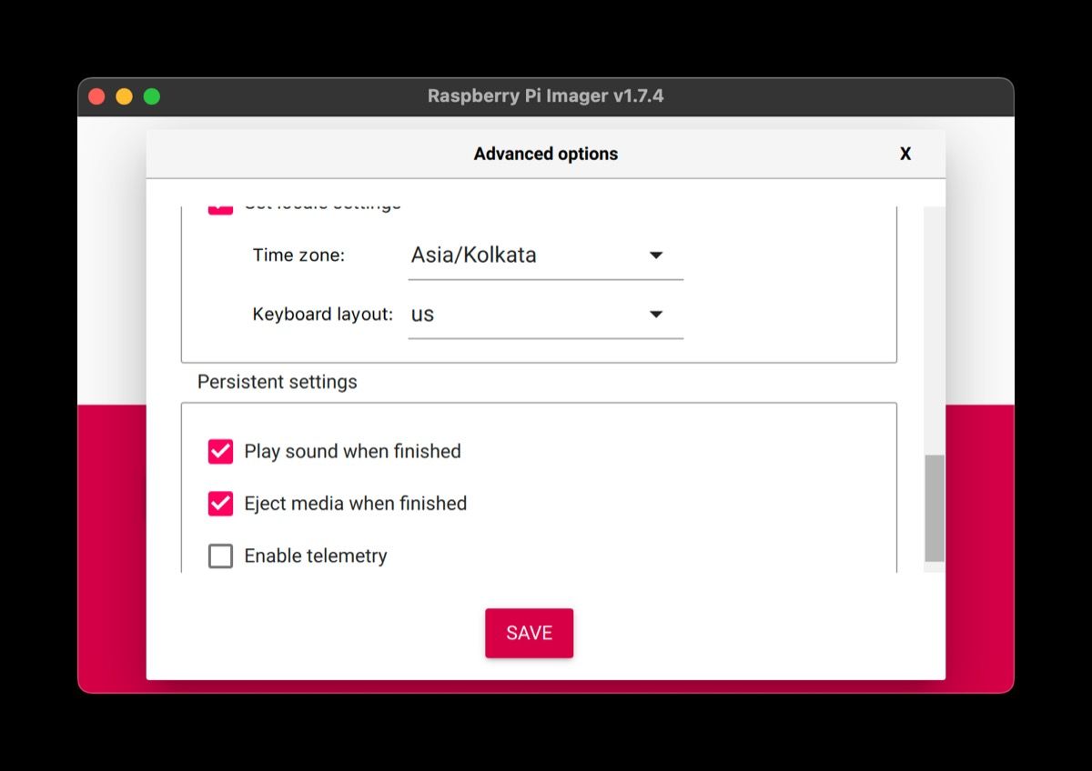 Постоянные настройки Raspberry Pi Imager
