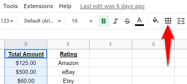 Нажмите «Границы» на панели инструментов.