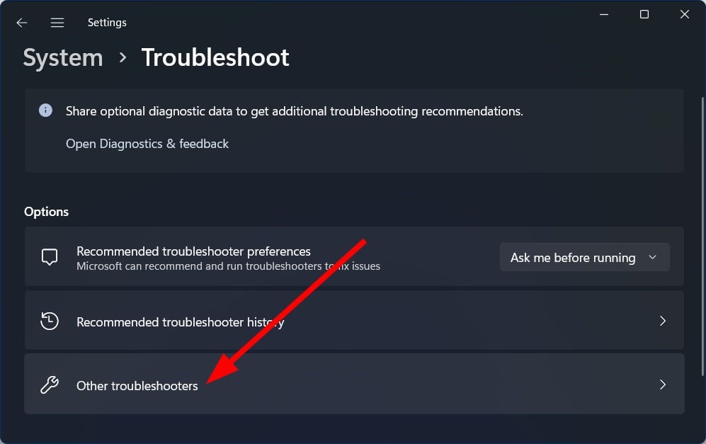 Пункт Другие средства устранения неполадок