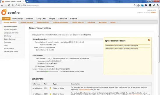 Panel de administración de Openfire