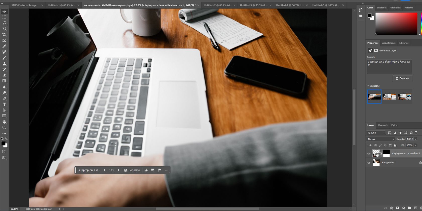 an AI-generated laptop foreground with misshapen details