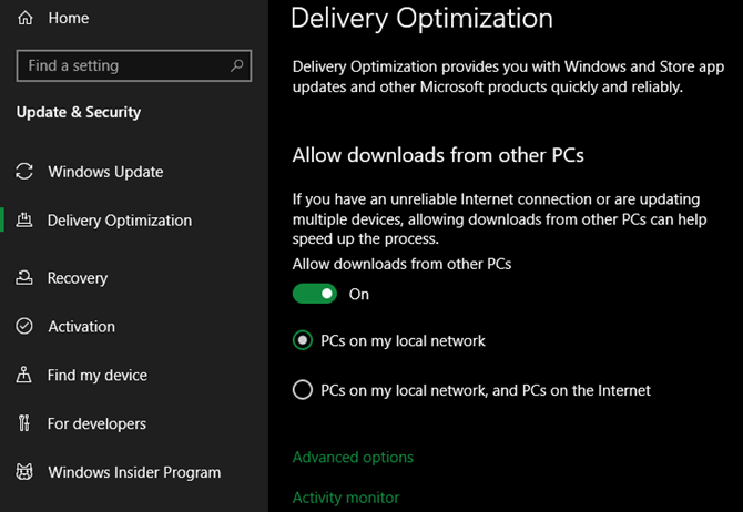 Оптимизация доставки Windows 10