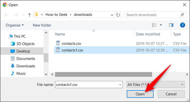 Перейдите к CSV-файлу и нажмите Открыть.
