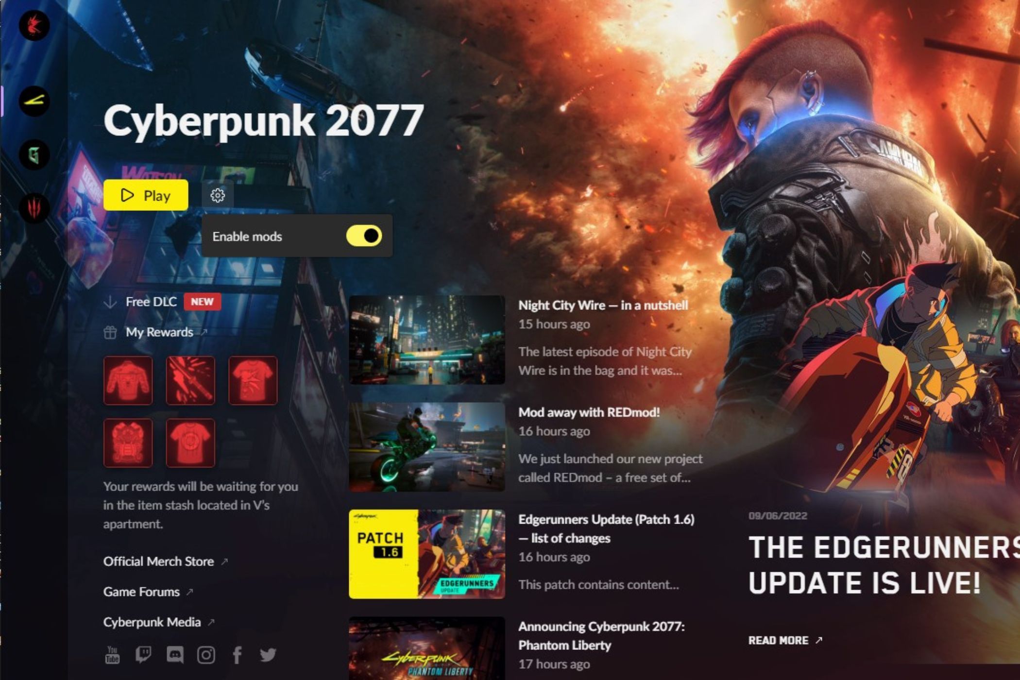 Включение модов в REDlauncher для Cyberpunk 2077