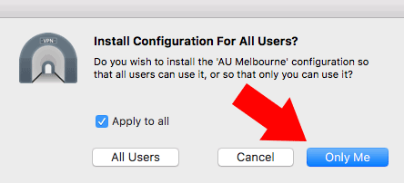 Окно выбора установки конфигурации только для текущего пользователя