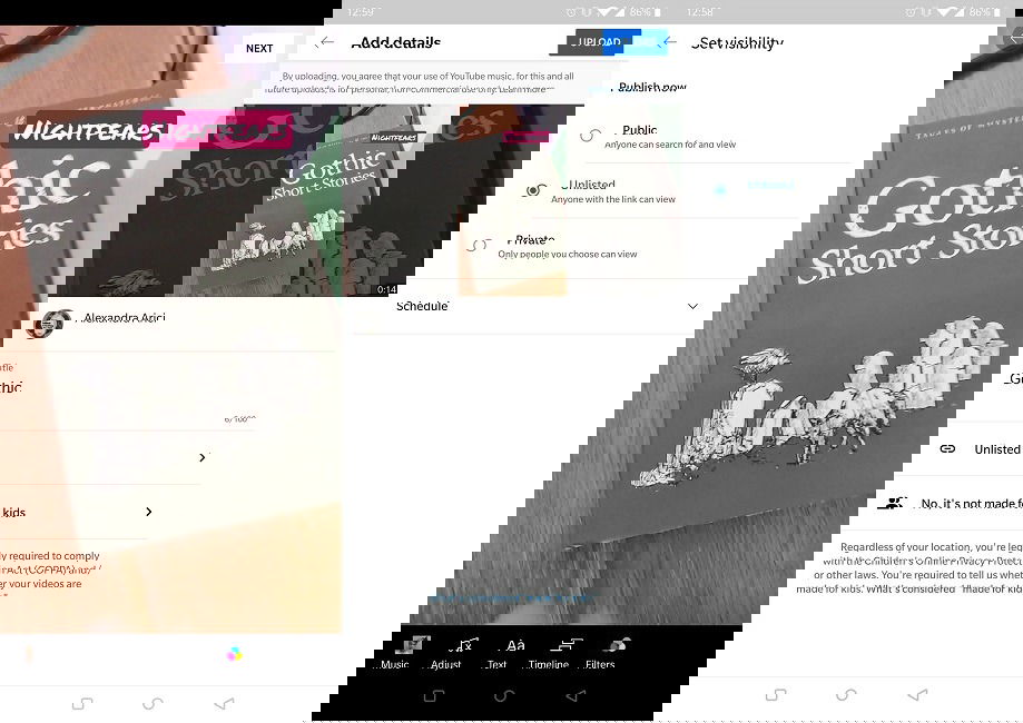 Экран публикации Short с кнопкой Загрузить