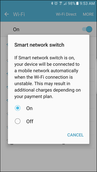 Диалог выбора Вкл/Выкл для Smart Network Switch