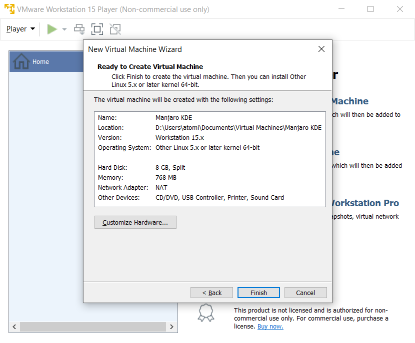 Подтверждение параметров и создание VM для Linux