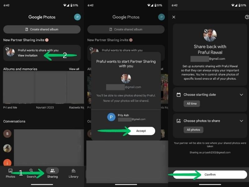 Принятие приглашения в мобильном приложении Google Photos