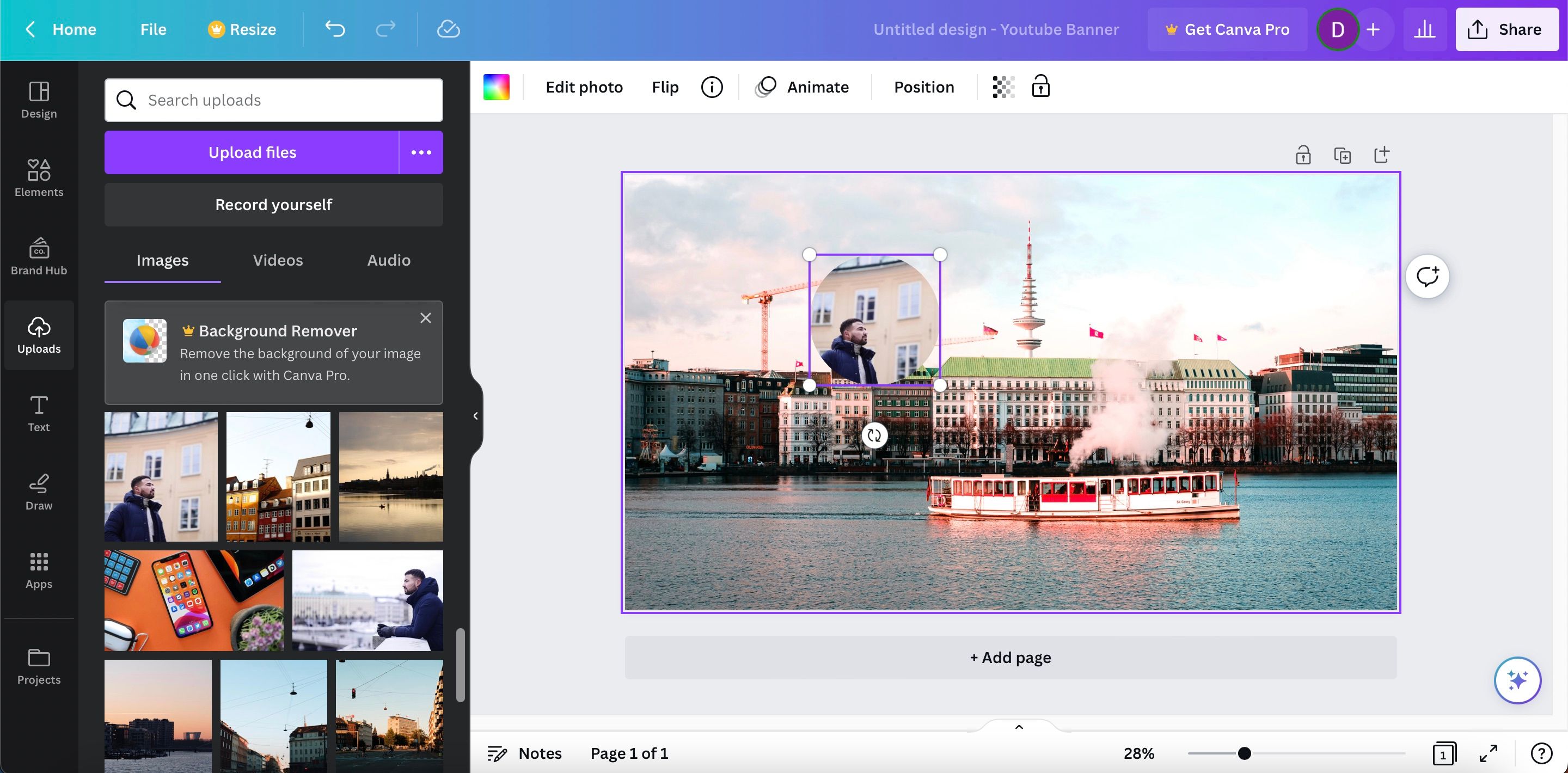 Добавление изображения в рамку в Canva