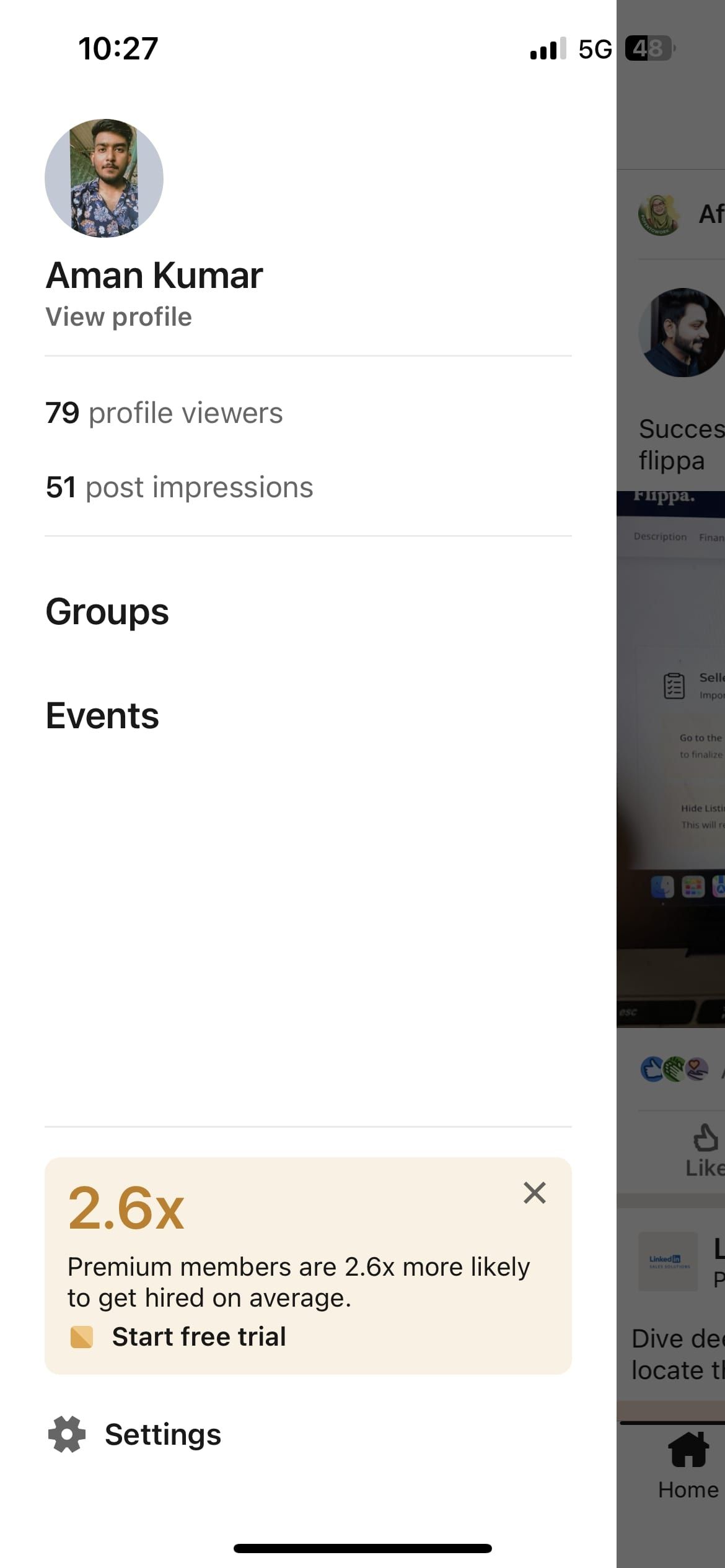 Экран настроек в мобильном приложении LinkedIn