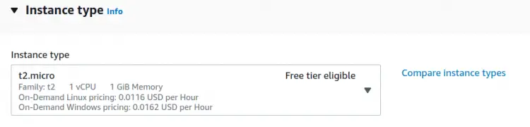 Выбор типа инстанса (t2.micro)