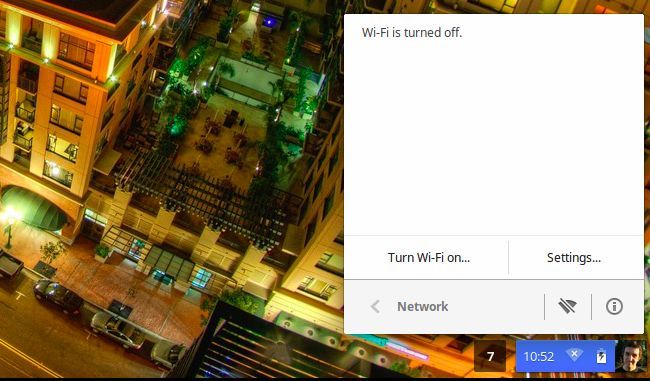 Меню Wi‑Fi в системном трее Chrome OS