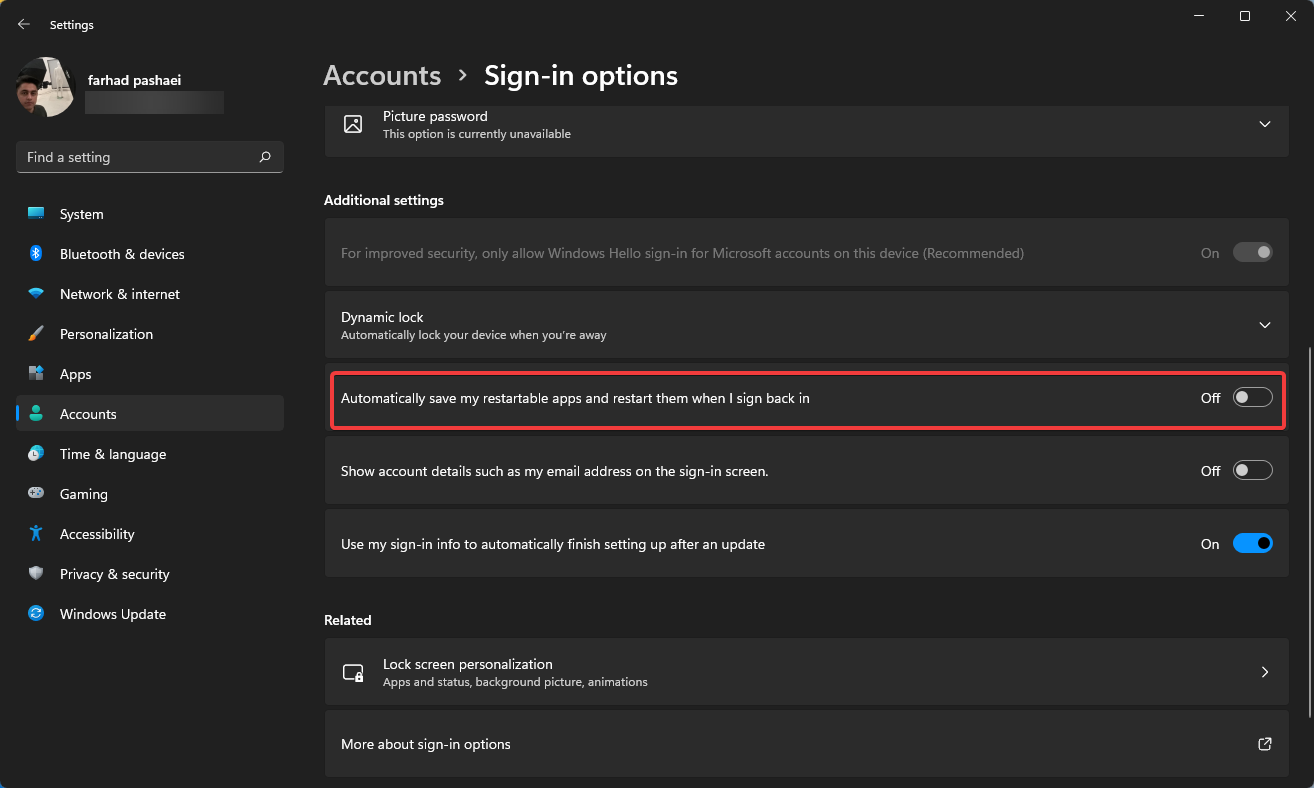 Отключение автоматического восстановления приложений
