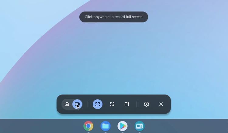 Интерфейс инструмента Запись экрана на Chromebook