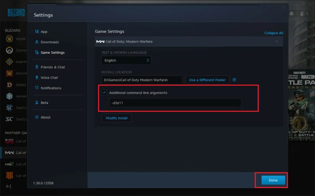 Ввод аргумента -d3d11