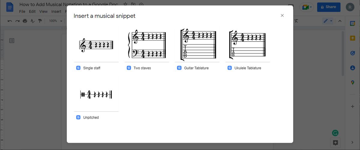 Меню аддона Flat for Docs с выбором нотоносцев