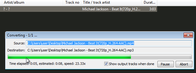 Полоса прогресса конвертации в Foobar2000