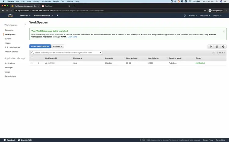 Статус WorkSpace — Available