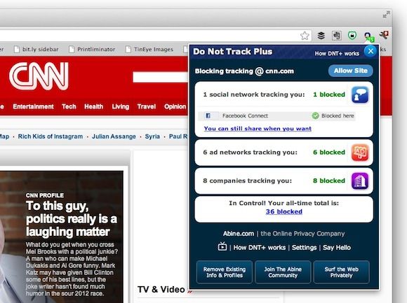 Индикатор блокировки трекеров Do Not Track Plus