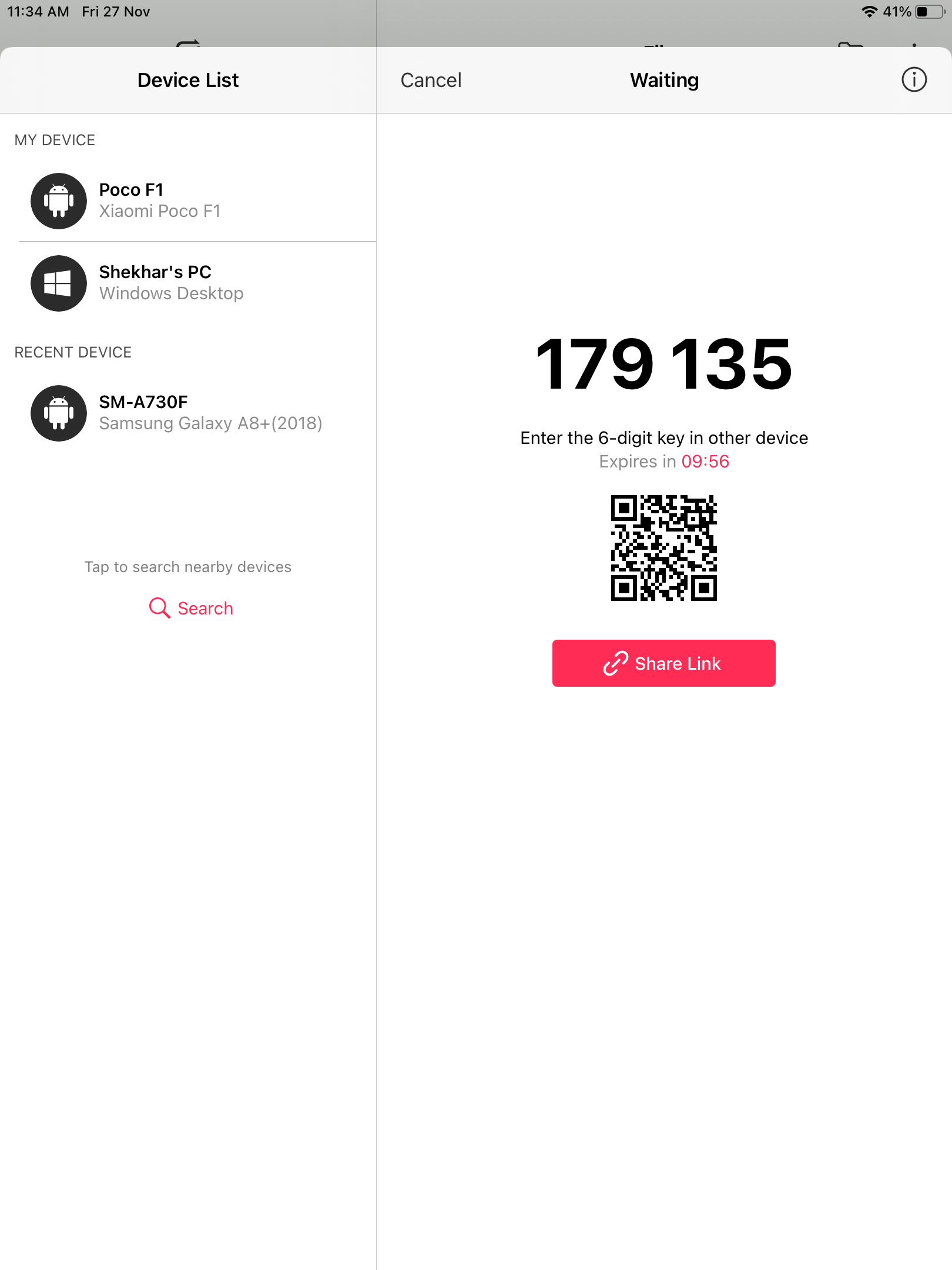 6‑stelligen Code auf SendAnywhere eingeben