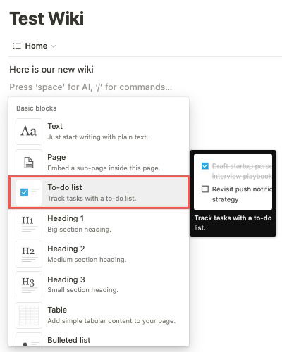 Пункт To-Do List в меню Notion
