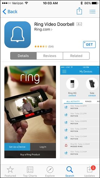 Крупный план корпуса Ring Video Doorbell с видимой кнопкой и индикатором