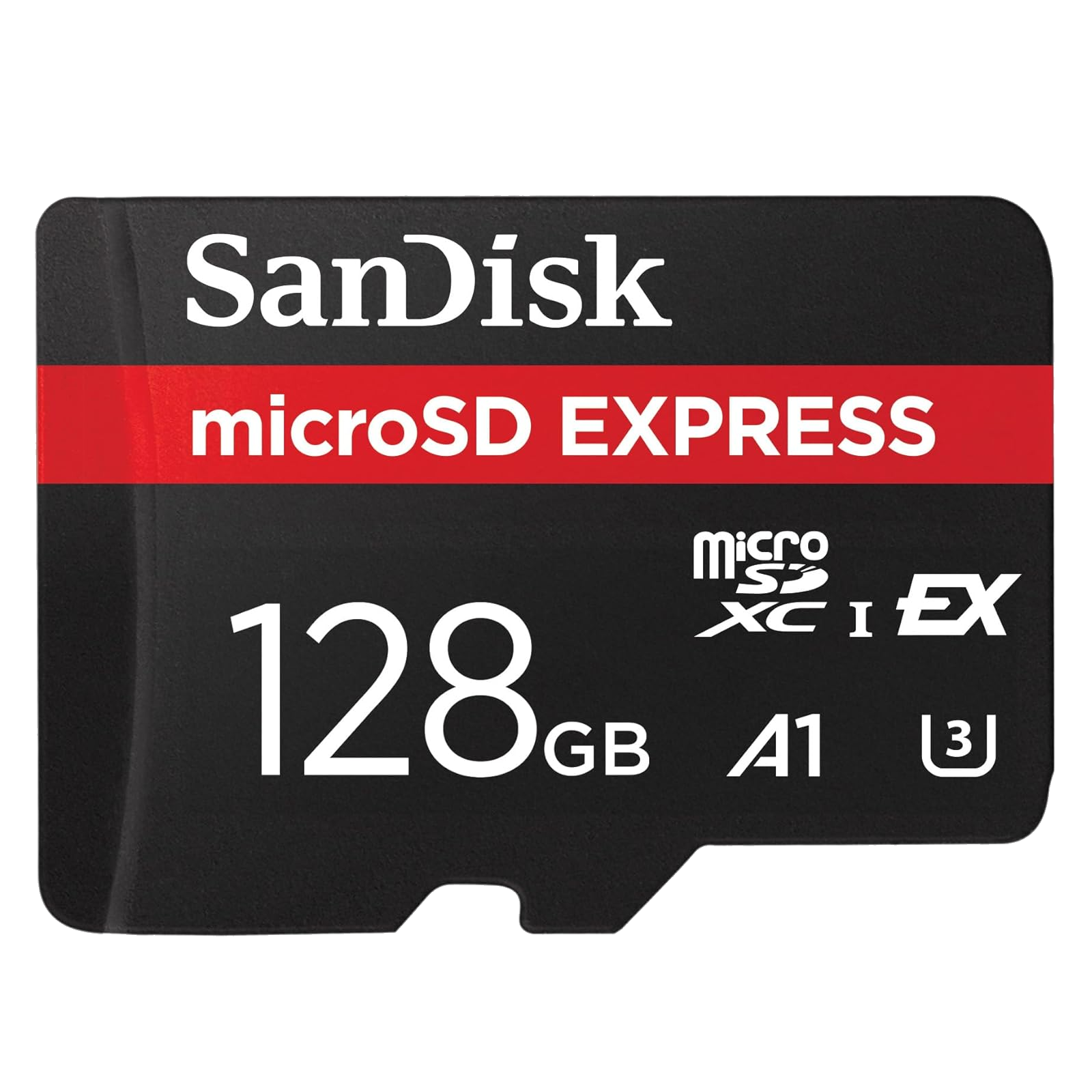 SanDisk 128GB microSD Express, изображение карточки крупным планом.
