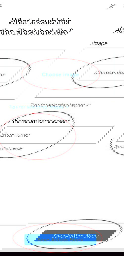Сохранение Action Block и выбор иконки