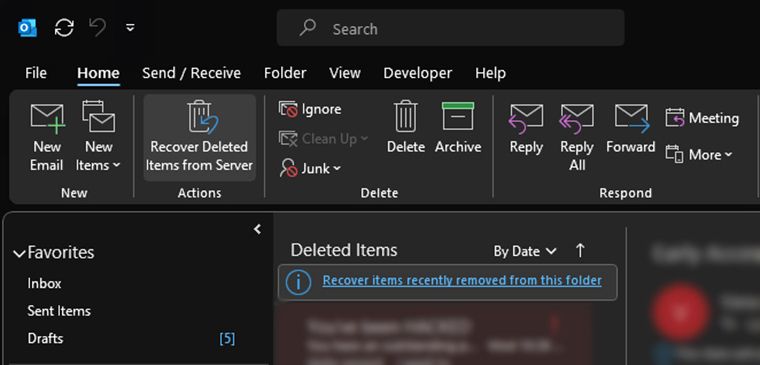 Восстановление окончательно удалённых элементов в Outlook для ПК