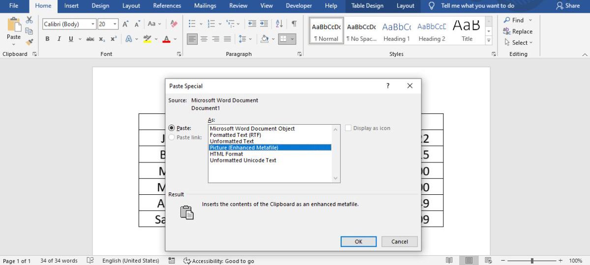 Вставка через Paste Special как Enhanced Metafile