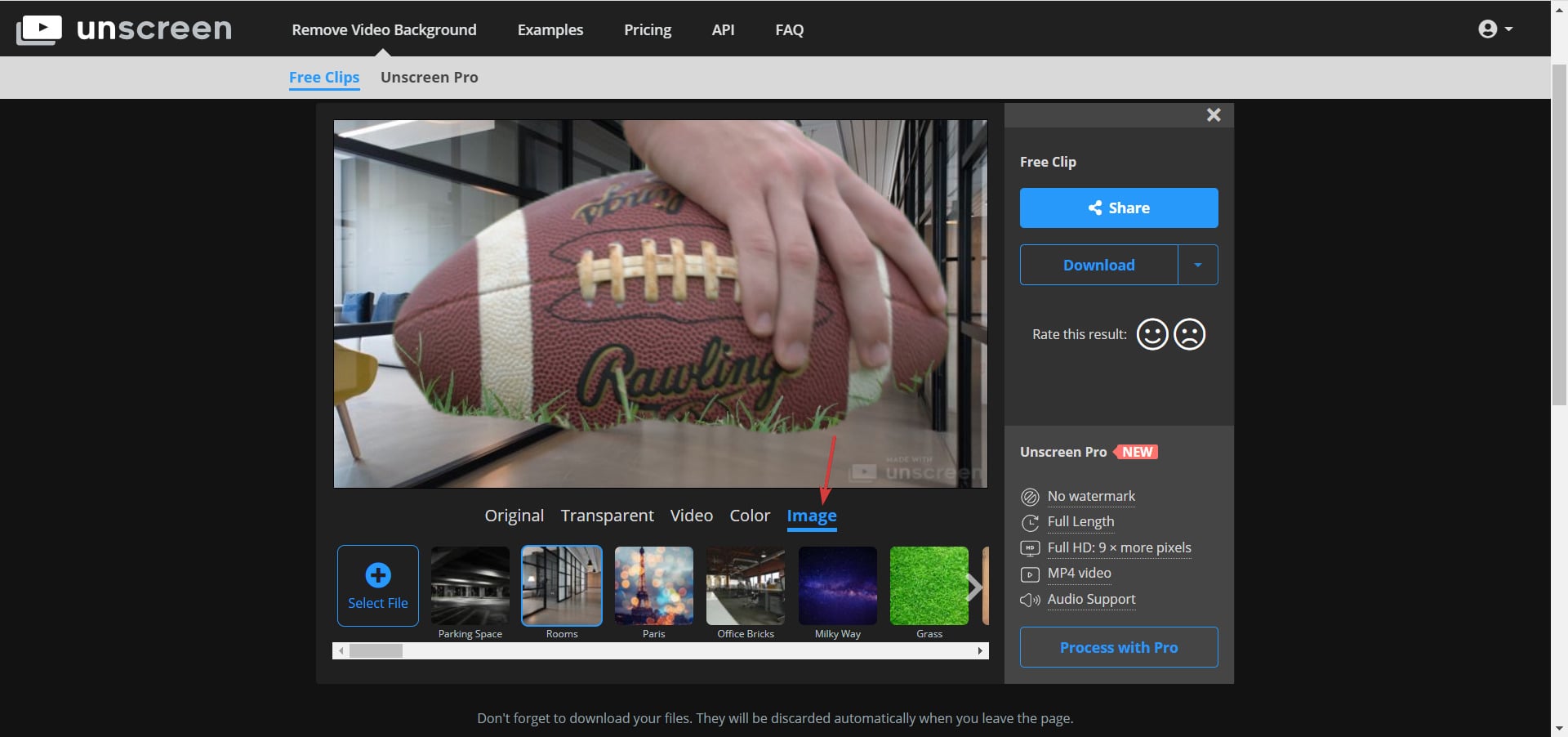 Выбор фона для видео в Unscreen