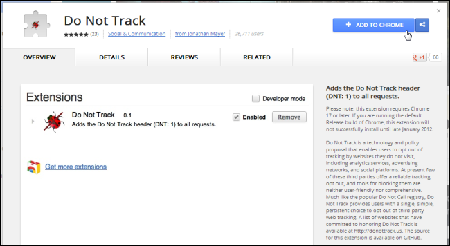 Расширение Do Not Track в Chrome Web Store