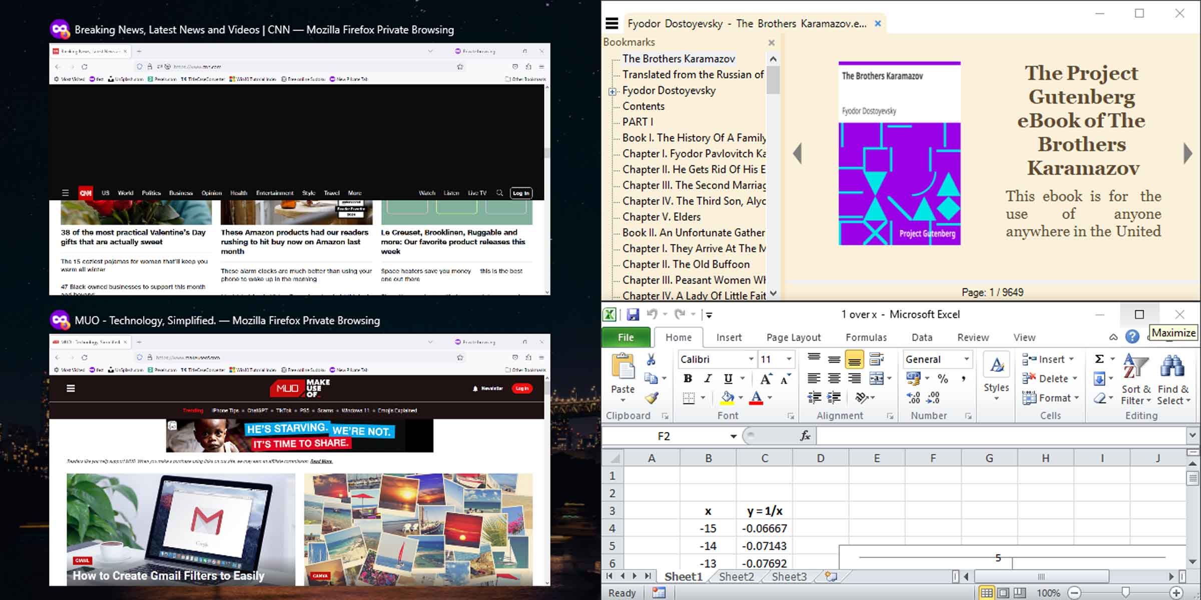 разделение на три и четыре окна в Windows 10