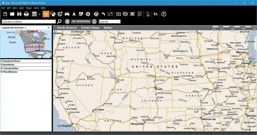Tela principal do Microsoft MapPoint após a ativação