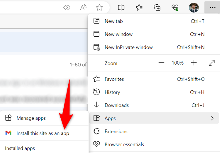 Выберите Приложения → Установить этот сайт как приложение