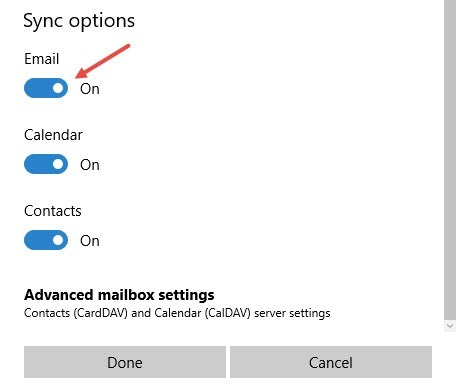 Отключение синхронизации почты, оставив только календарь