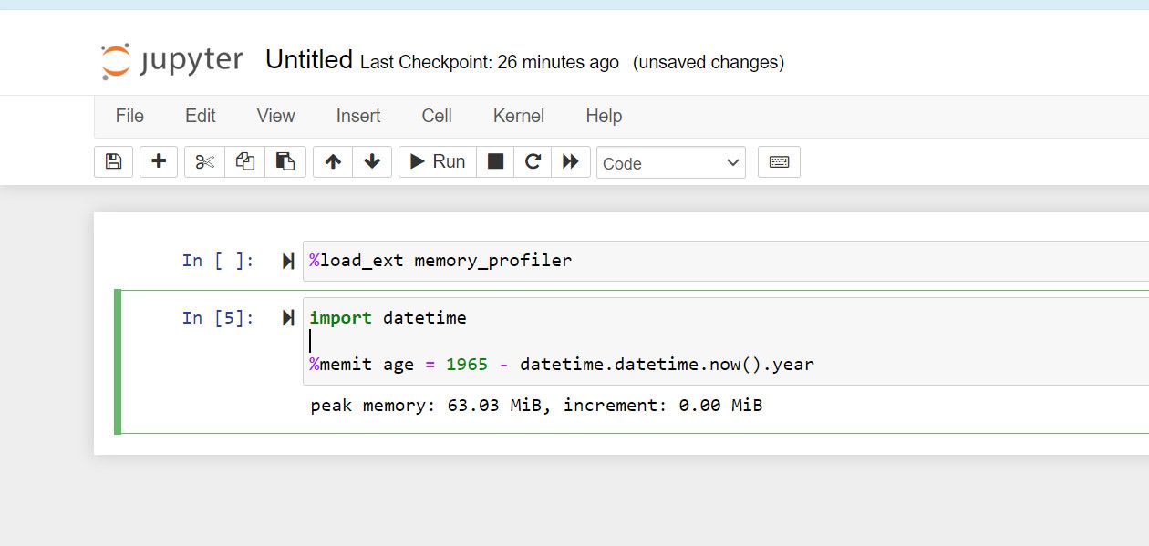 Jupyter notebook code and output