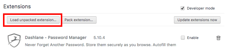 Выбор папки для загрузки распакованного расширения