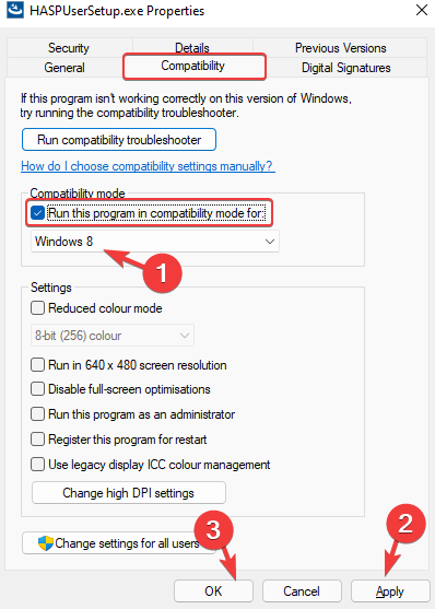 Включение режима совместимости с Windows 8